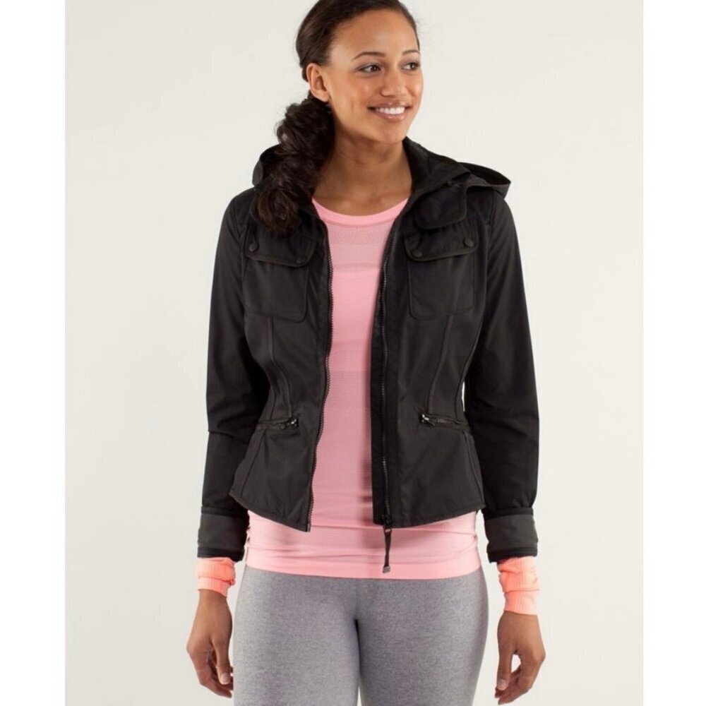 Lululemon Athletica Out and About Jacket Black Women’s Size 6 Hooded Zip Front